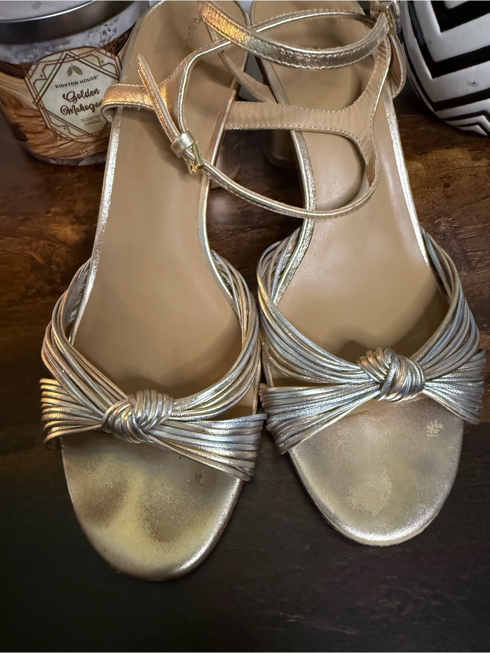 Reformation Metallic Gold Knotted Ankle-Strap Heels - Picture 2 of 8